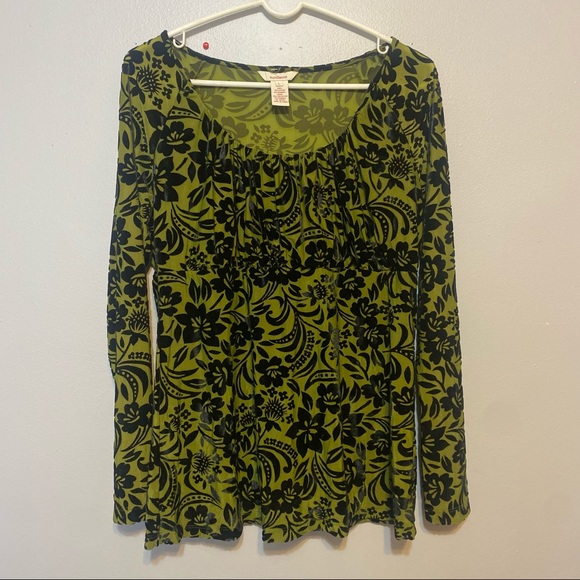 Sundance Tops - Sundance Women’s Green and Black Velvet Patterned Long Sleeve Size L